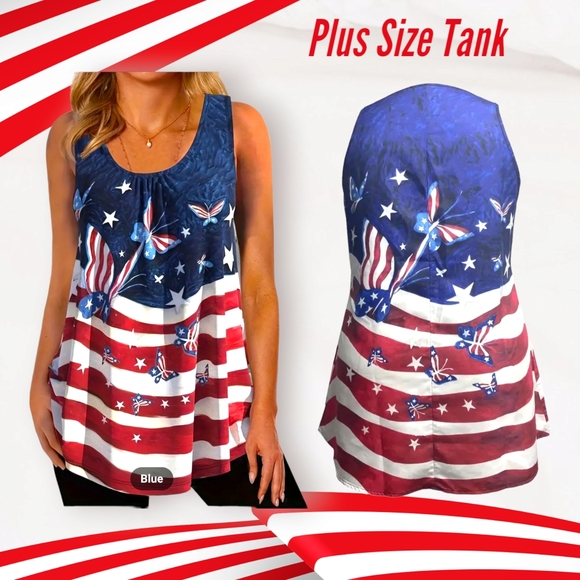 NEW!! Women's Trendy Plus Size Butterfly Patriotic Tank Top!! Open to Offers!🦋✨ - Picture 2 of 12